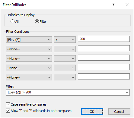 Drillholes filter data example dialog