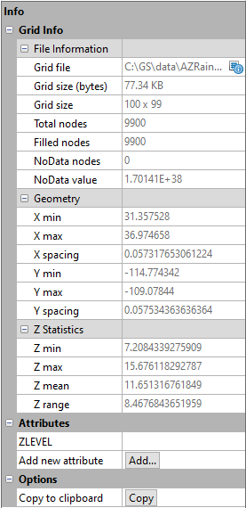 Grid info properties