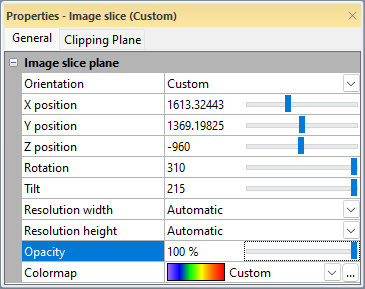 A list of properties for the 3D Image Slice